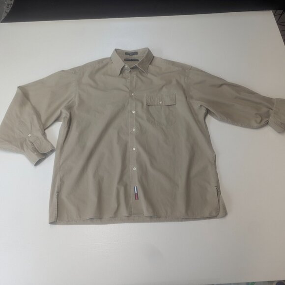 Tommy Hilfiger Size  16 1/2x34/35 Khaki Long Sleeved Button Down - Picture 11 of 16